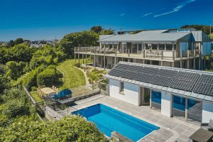 Luxurious modern home with pool and solar panels