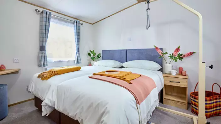 Cozy bedroom with modern decor and natural light