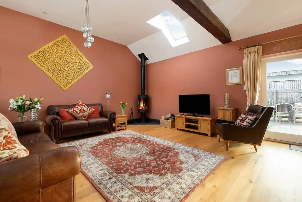 Cozy living room with fireplace and stylish decor