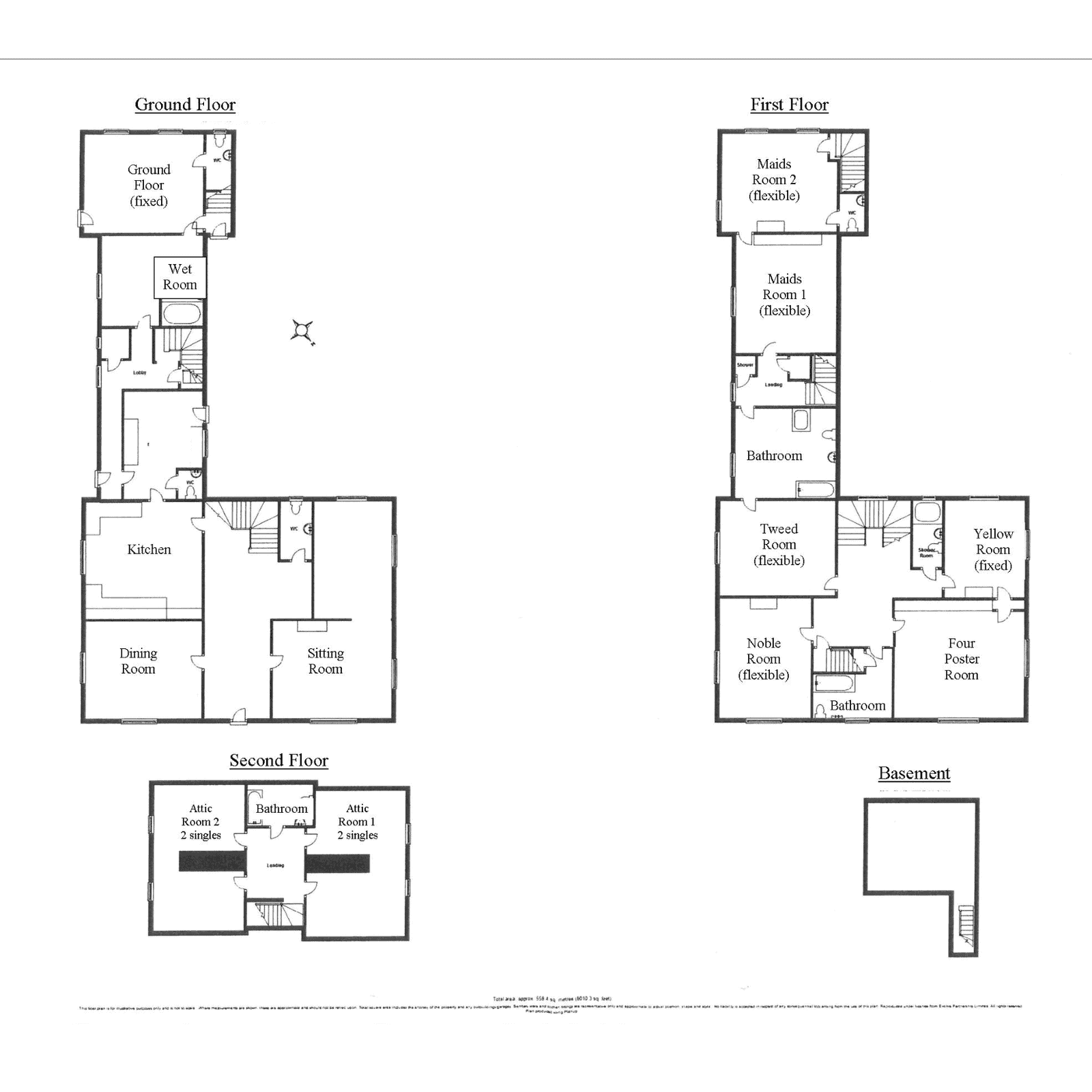 Multi-floor house layout with labeled rooms and areas