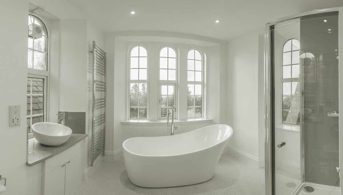 ensuite bathroom with roll top free standing bath