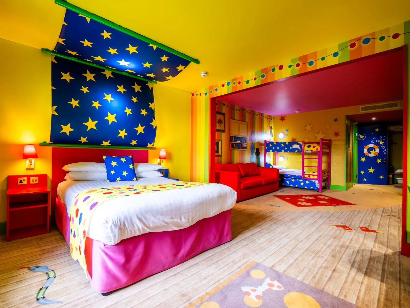 Colourful children's bedroom with star-themed decor.