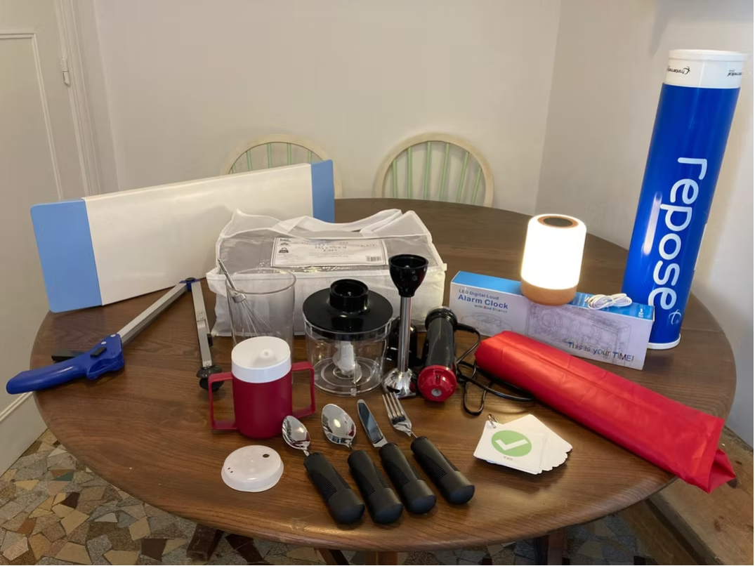 Assorted home and kitchen items on a table.
