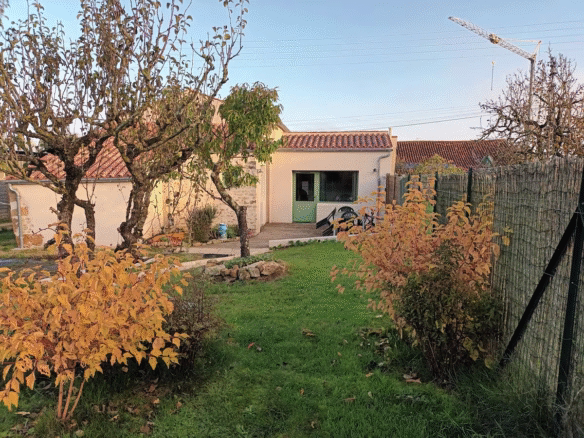 Modern bungalow with garden and autumn trees