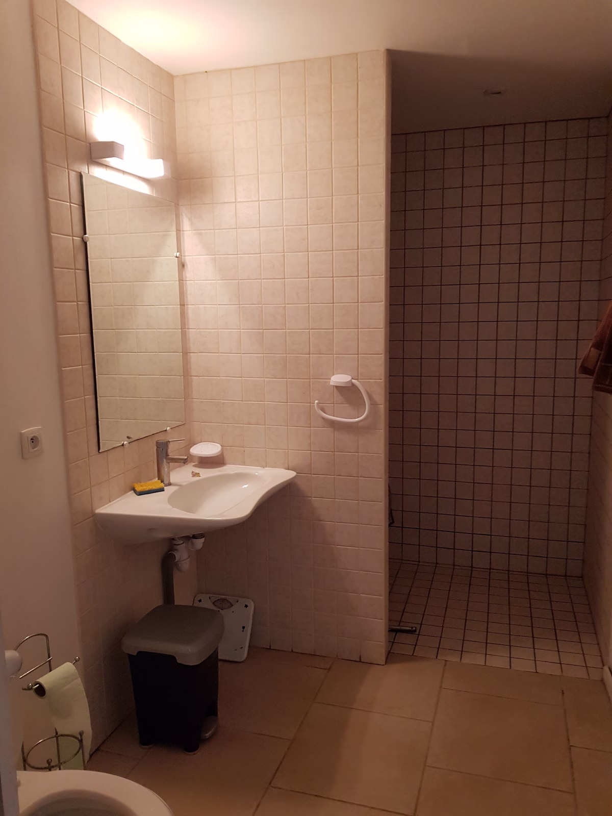 Accessible bathroom with sink and walk-in shower.